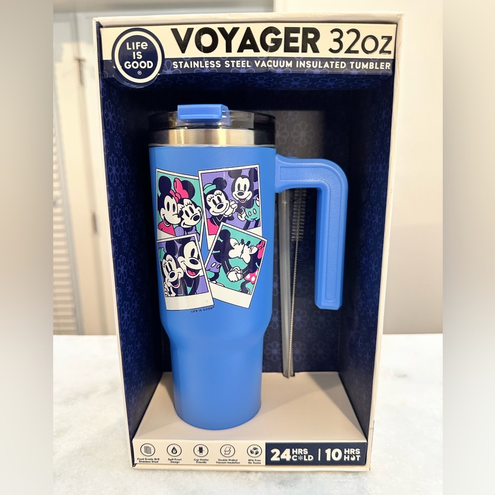 Life is Good Voyager 32oz Stainless Steel Blue Mickey & Minnie Mouse Tumbler